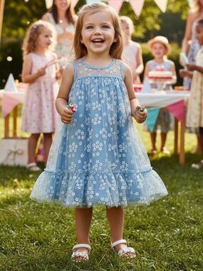 Catherine Malandrino Light Blue Floral Tulle Party Dress
